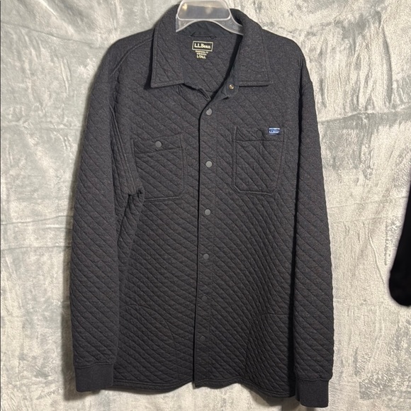 L.L. Bean shirt jacket men’s large tall pockets soft quilted dark gray snaps - Picture 1 of 16
